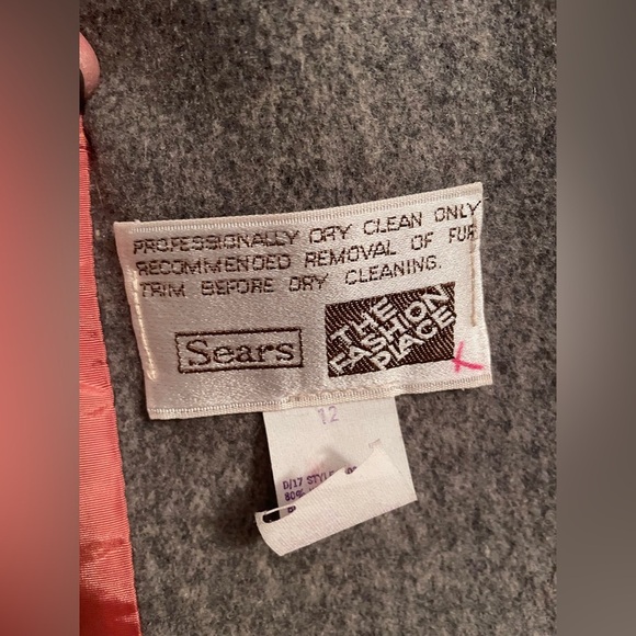 Vintage 1970s Sears Wool Peacoat Rabbit Fur Trim Collar Women's Gray/Tan;size L - Picture 9 of 10